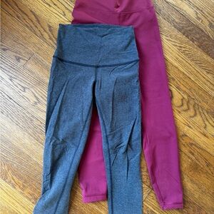 Gray High-Waist Leggings + Burgundy Yoga Pants Duo